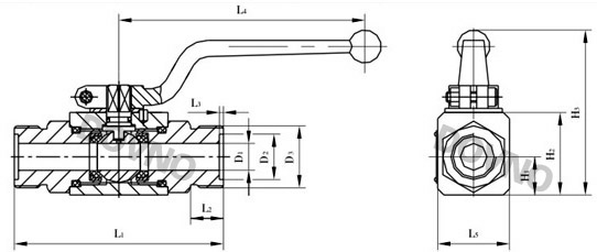 YJZQ型高压球阀外螺纹结构图