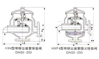 HX4带呼出接管阻火呼吸阀尺寸图